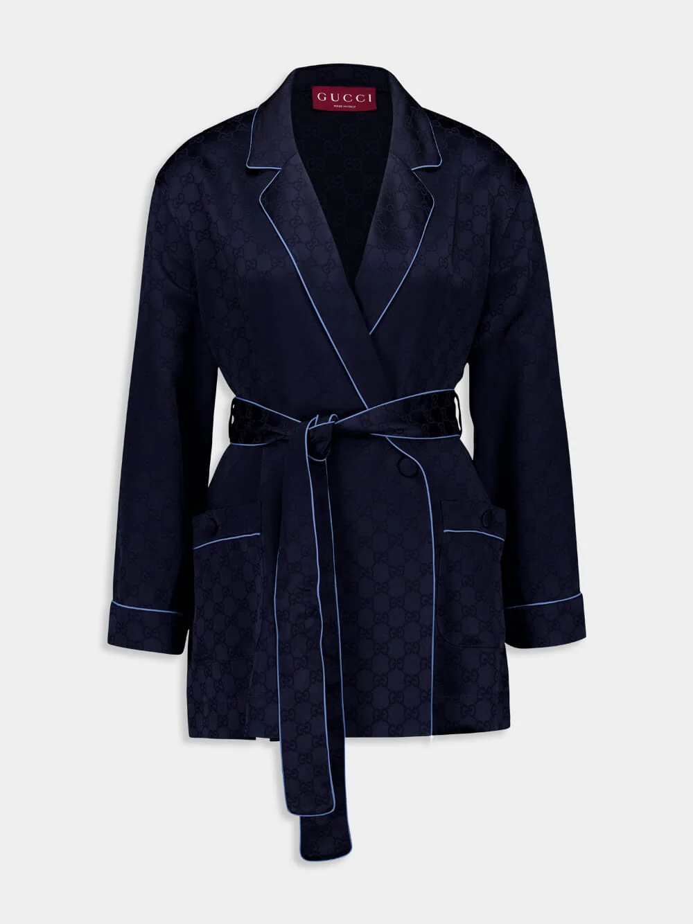 Dark Blue GG Satin Shirt with Belt