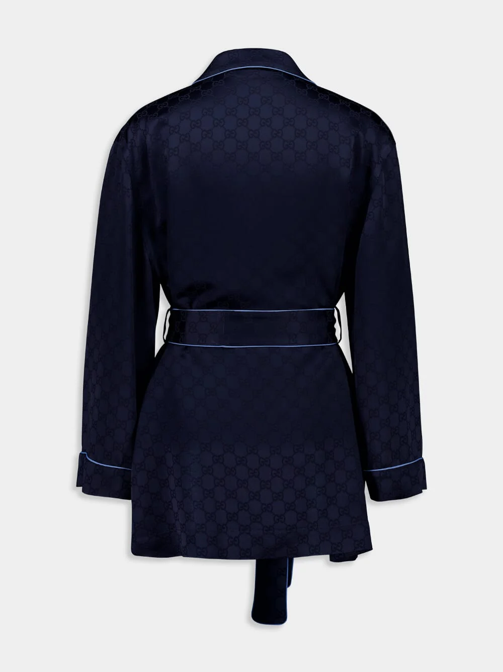 Dark Blue GG Satin Shirt with Belt - Image 2