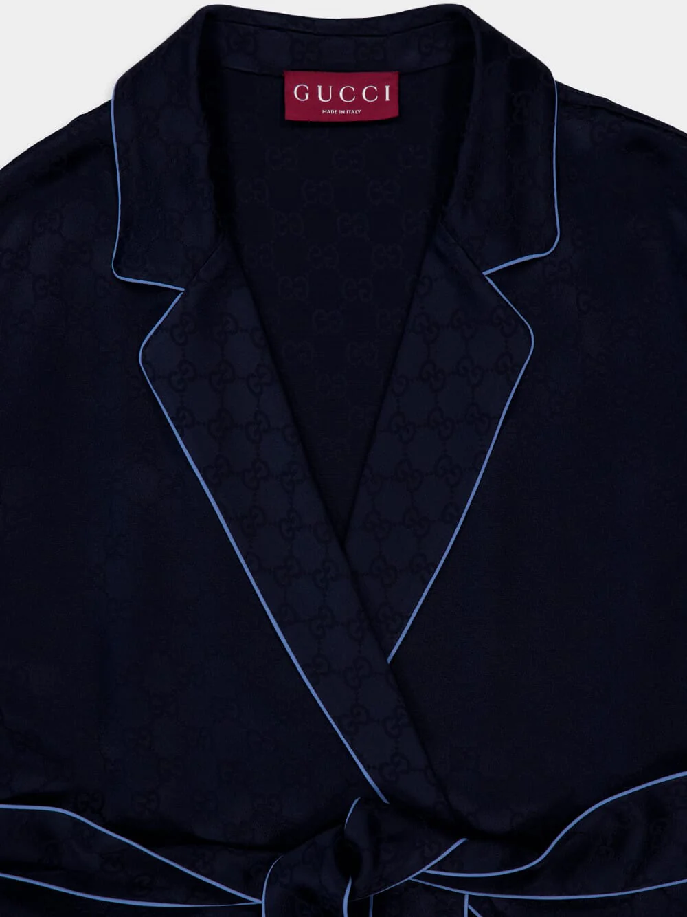 Dark Blue GG Satin Shirt with Belt - Image 3
