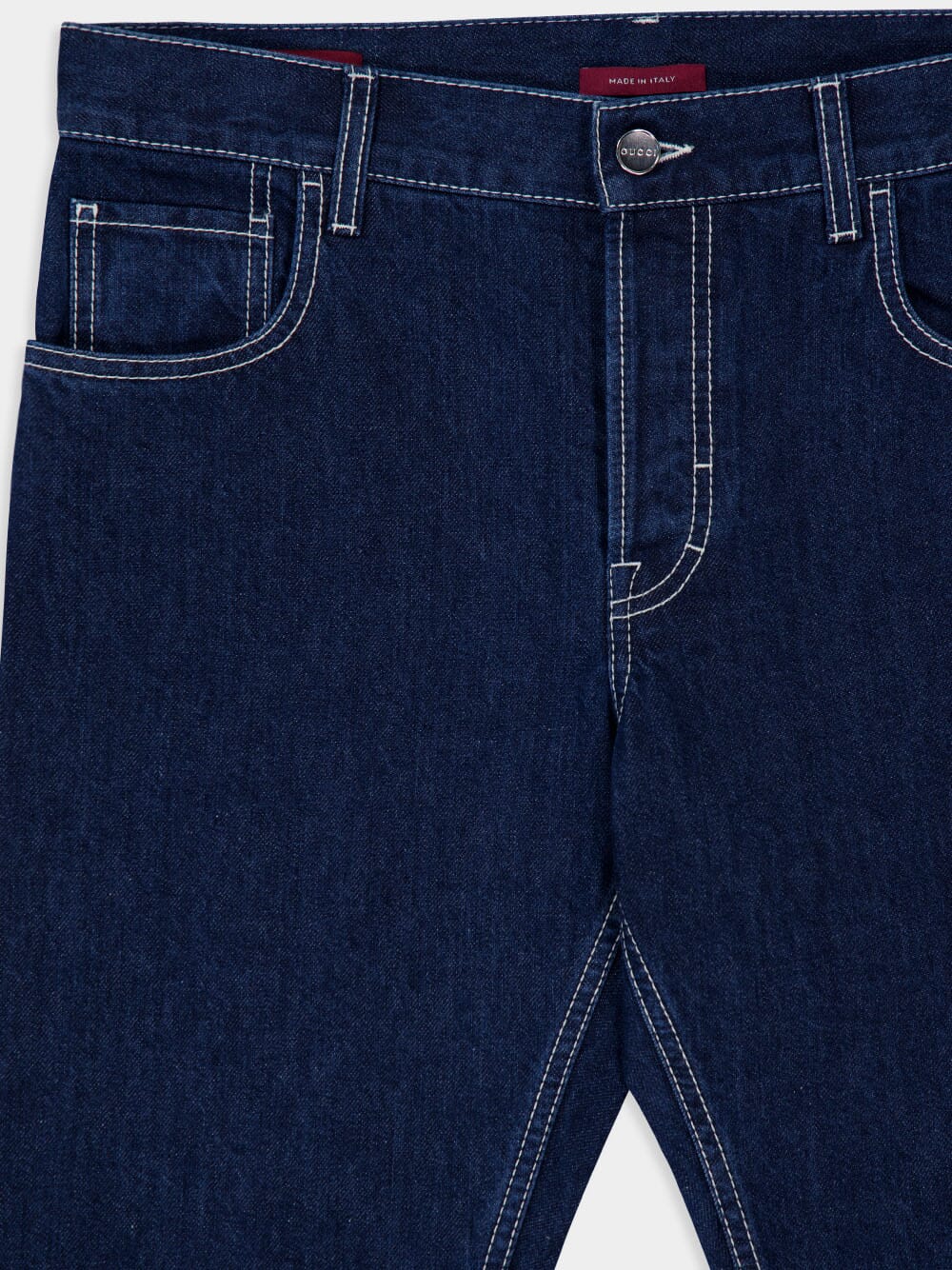 Dark Blue Lasered Tapered Denim Pants - Image 3