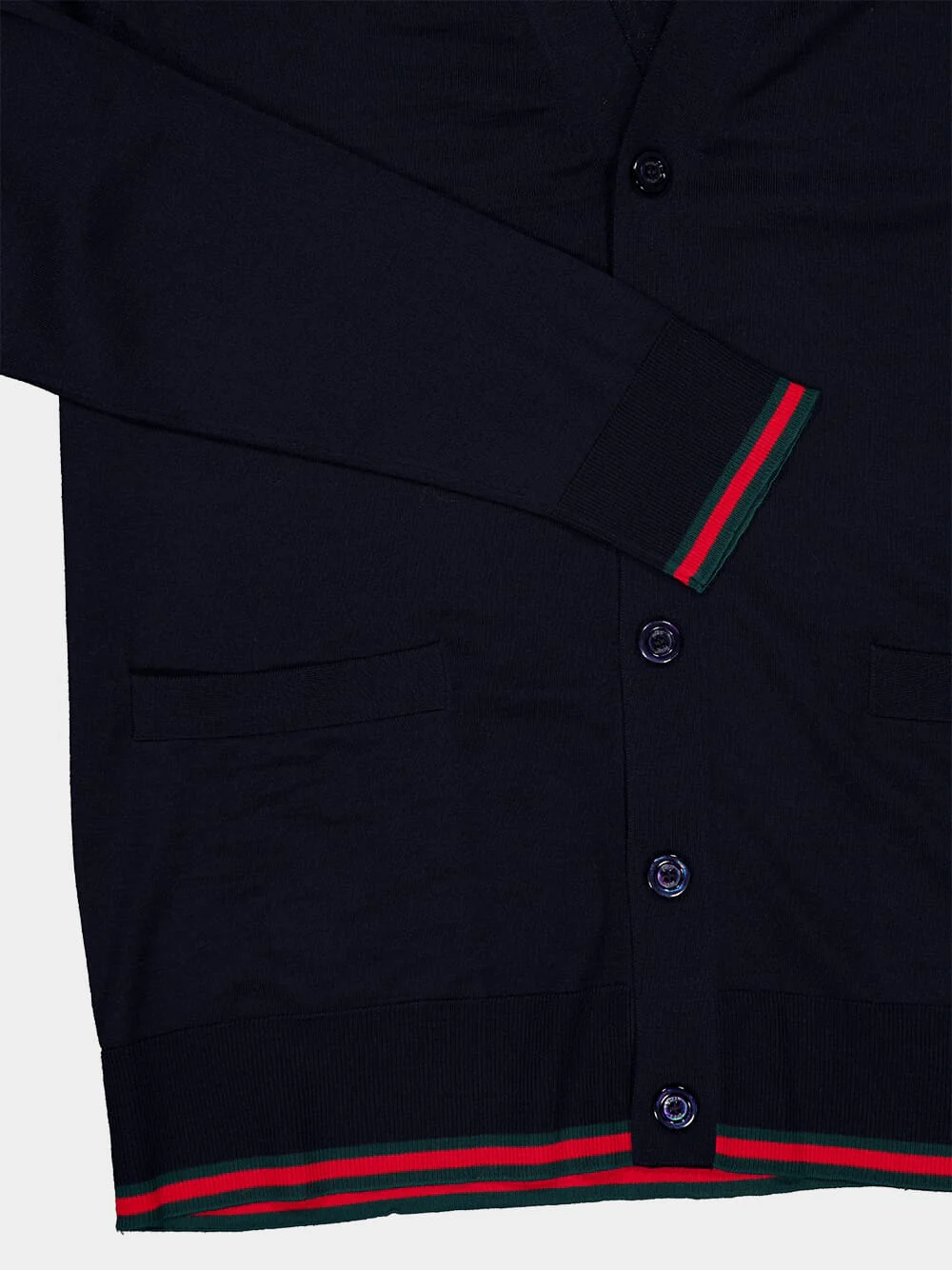 Dark Blue Wool Cardigan with Web Trim - Image 4