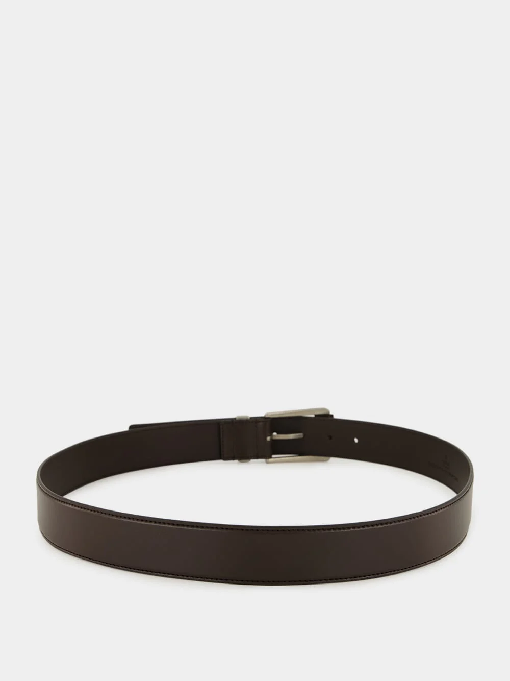 Dark Brown Leather Belt with Buckle - Image 2