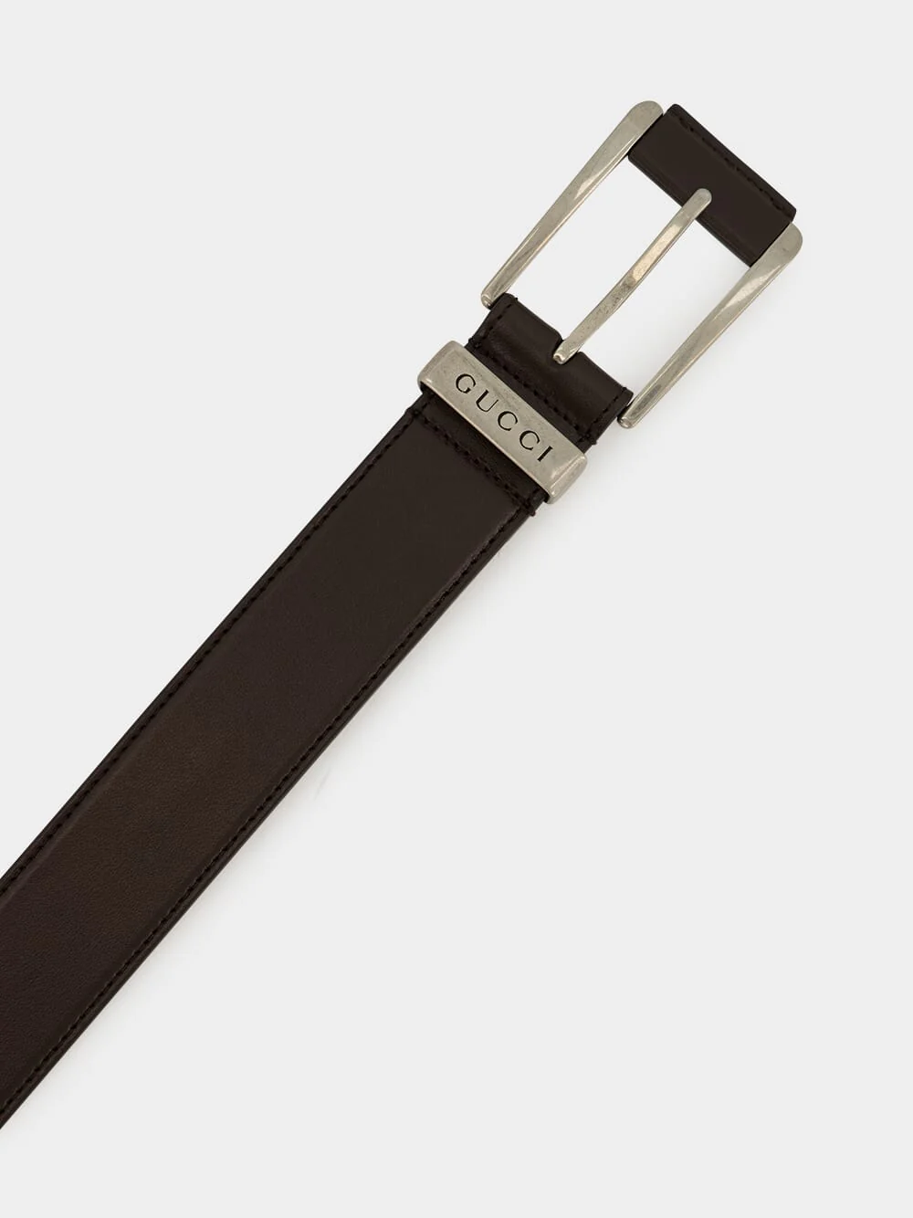 Dark Brown Leather Belt with Buckle - Image 3