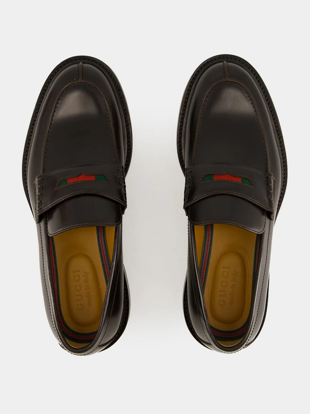 Dark Brown Leather Loafers with Web Detail - Image 4