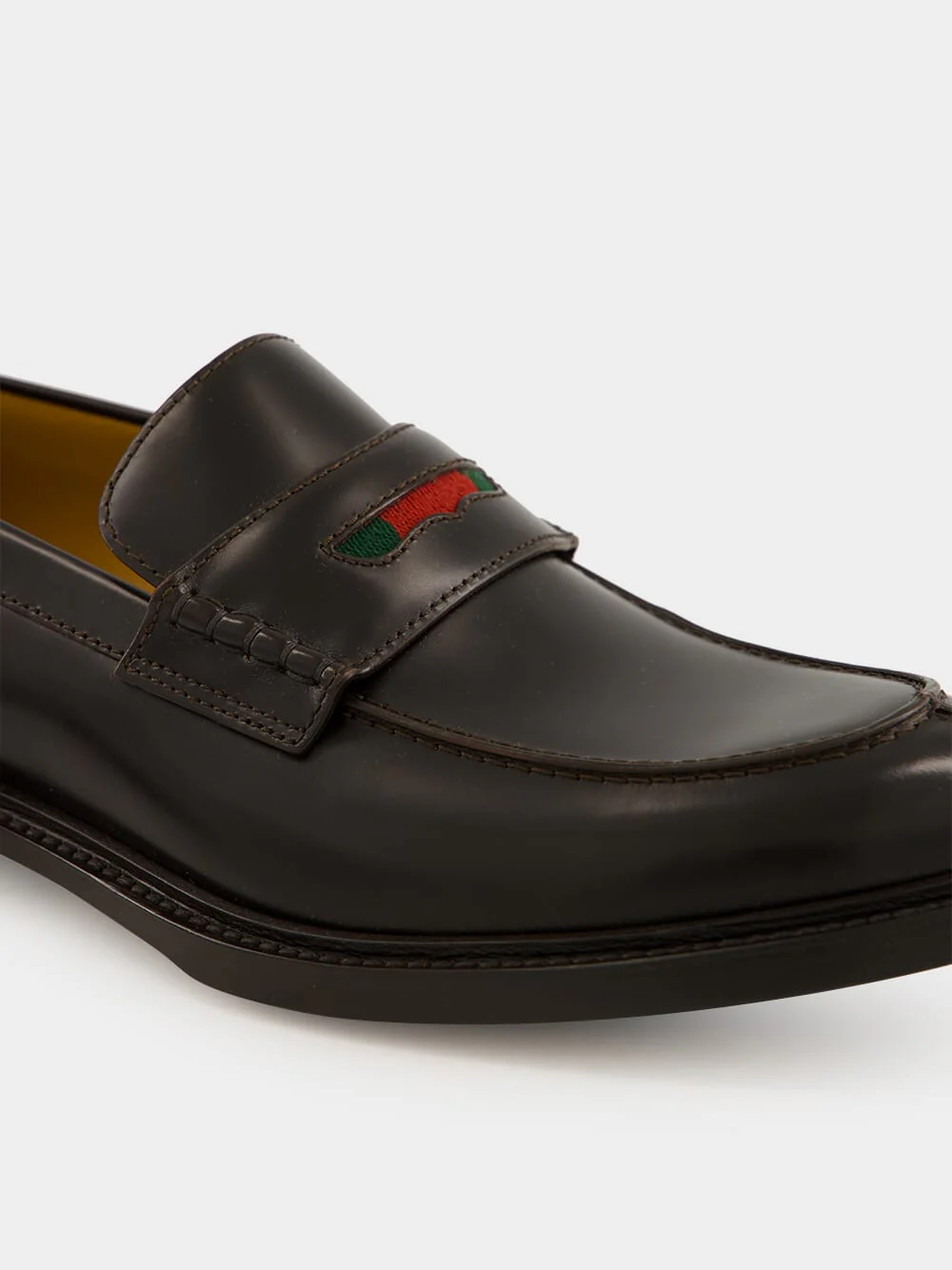 Dark Brown Leather Loafers with Web Detail - Image 6