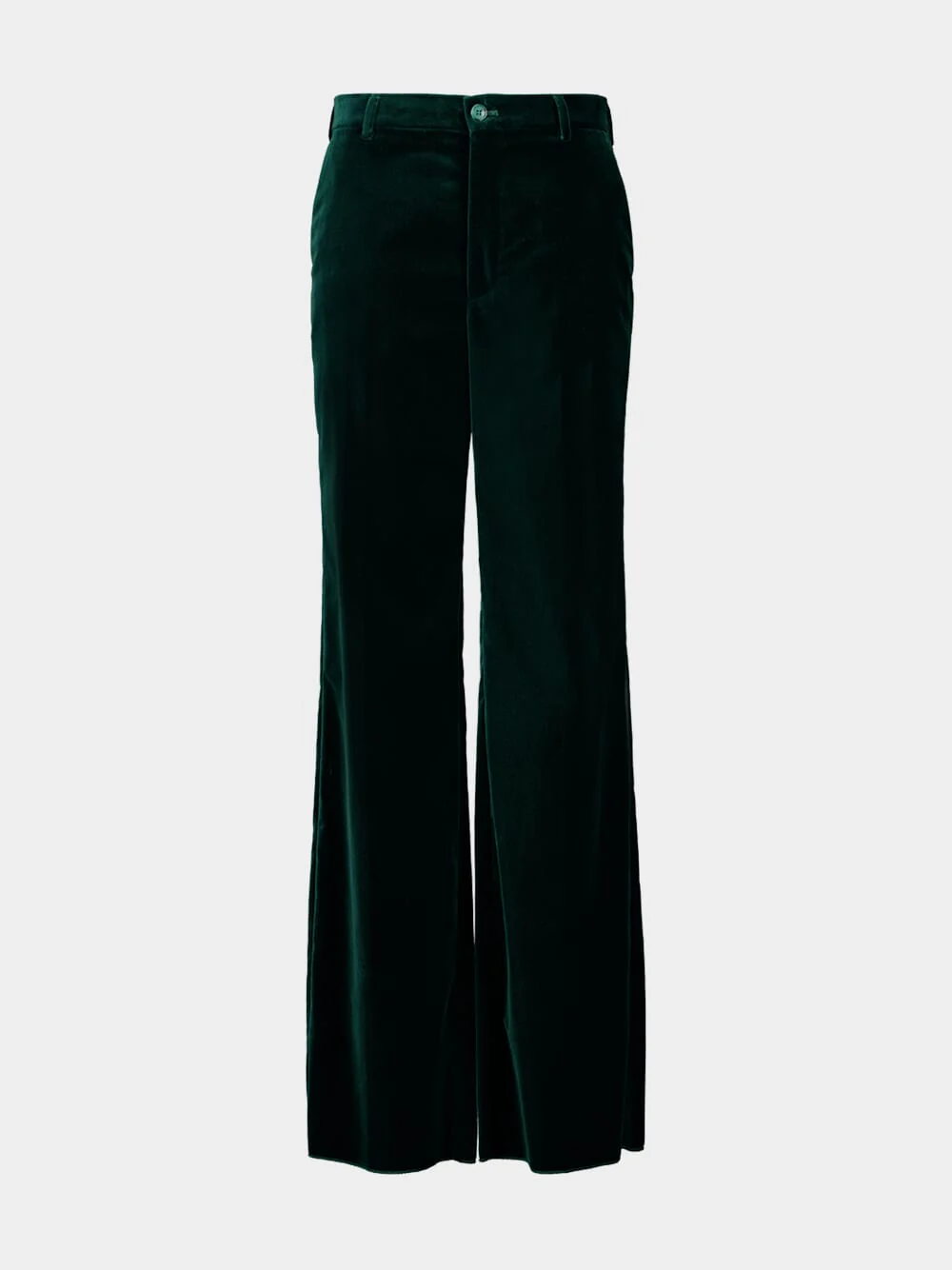 Dark Green Cotton Velvet Wide-Leg Trousers