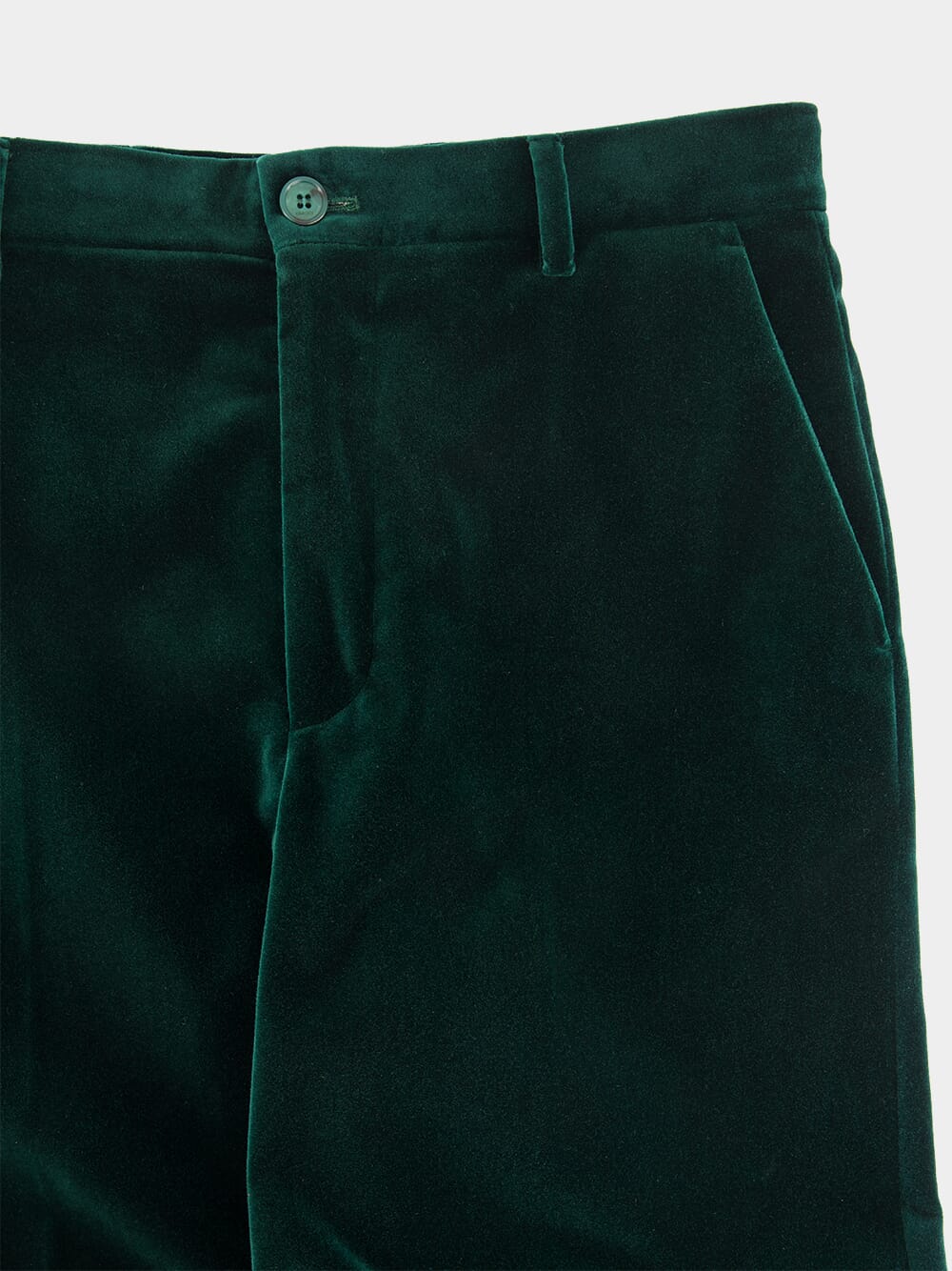 Dark Green Cotton Velvet Wide-Leg Trousers - Image 3
