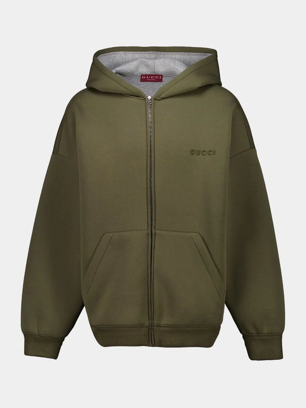 Dark Green Embroidered Hooded Jersey Sweatshirt