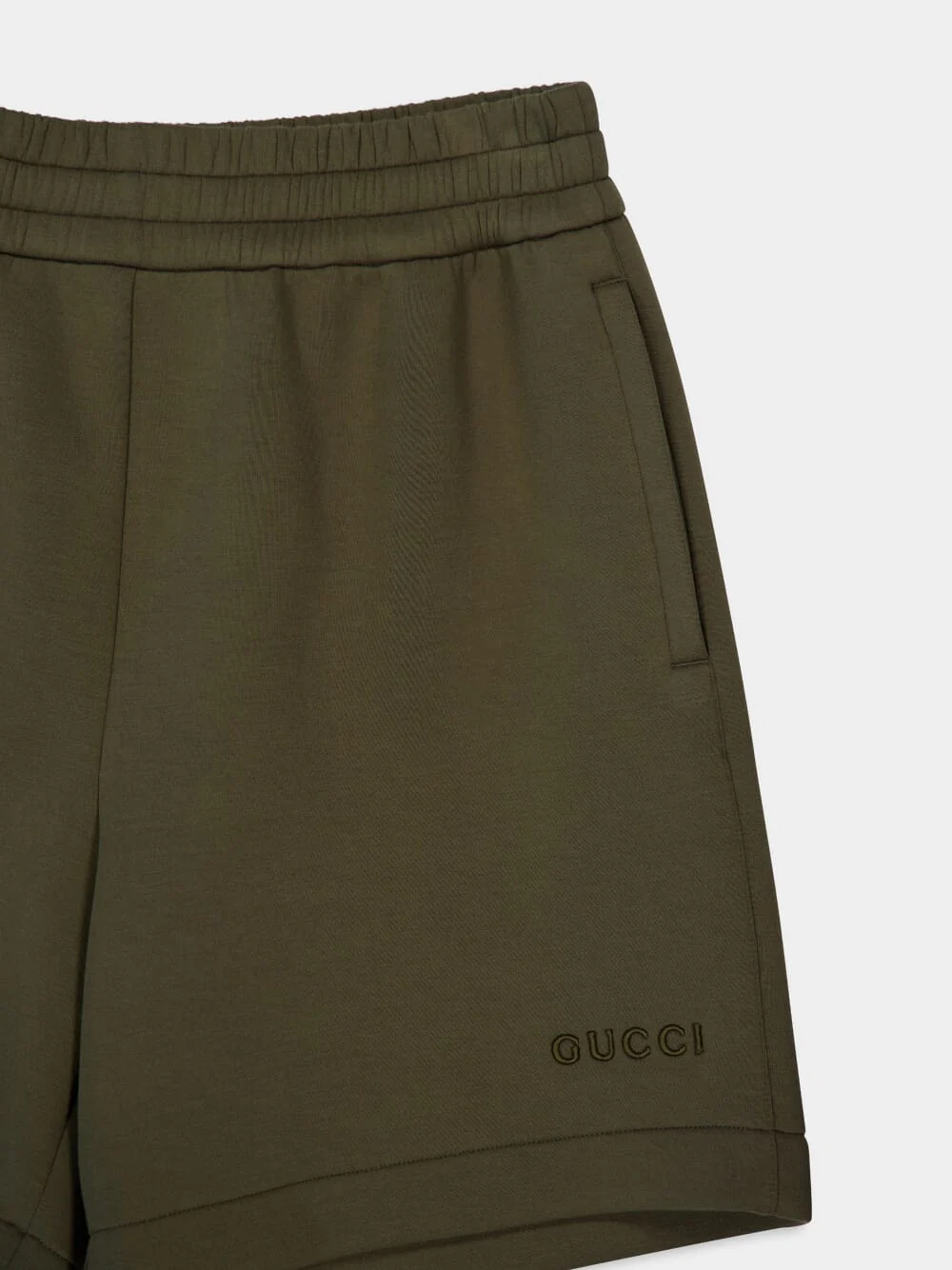 Dark Green Embroidered Jersey Shorts - Image 3