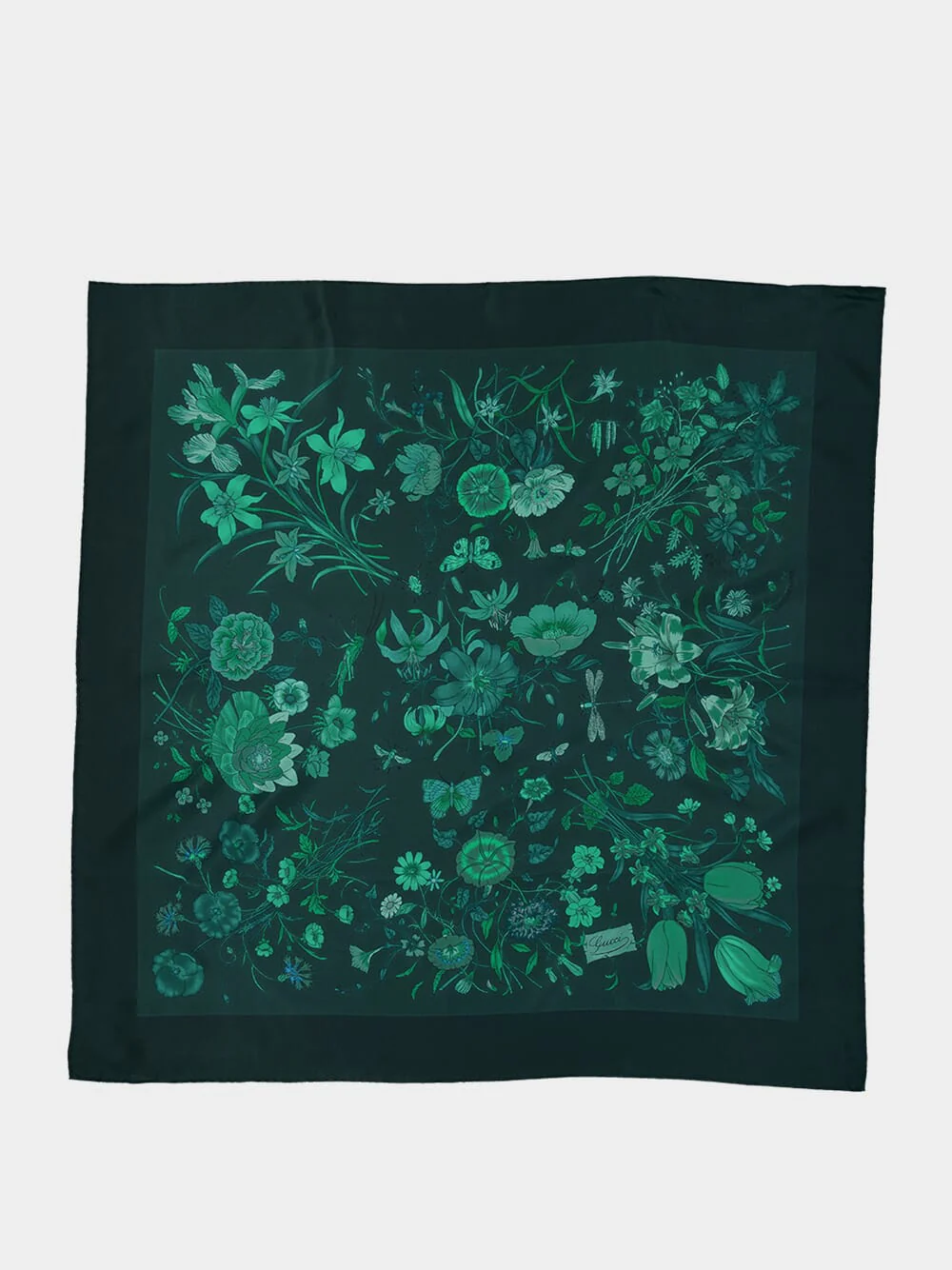 Dark Green Flora Silk Twill Scarf