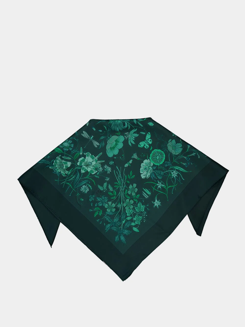 Dark Green Flora Silk Twill Scarf - Image 3