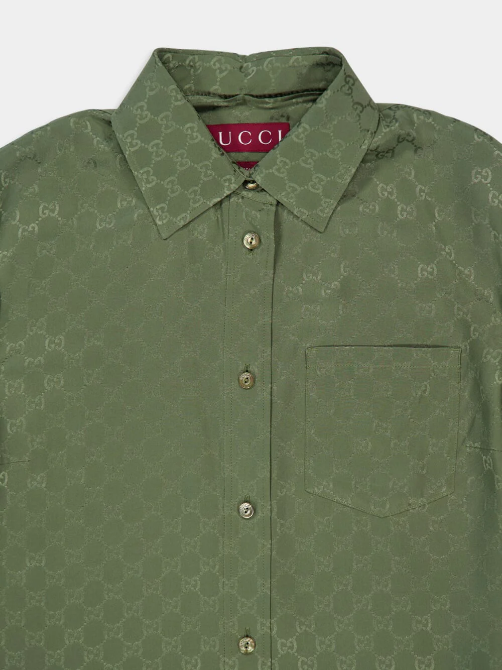 Dark Green GG Silk Jacquard Shirt - Image 3