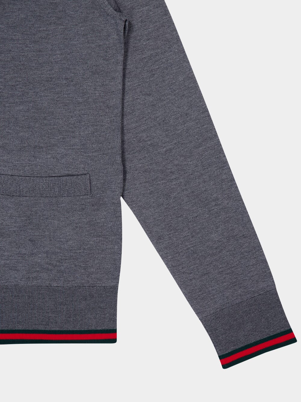 Dark Grey Wool Knit Cardigan with Web Trim - Image 4