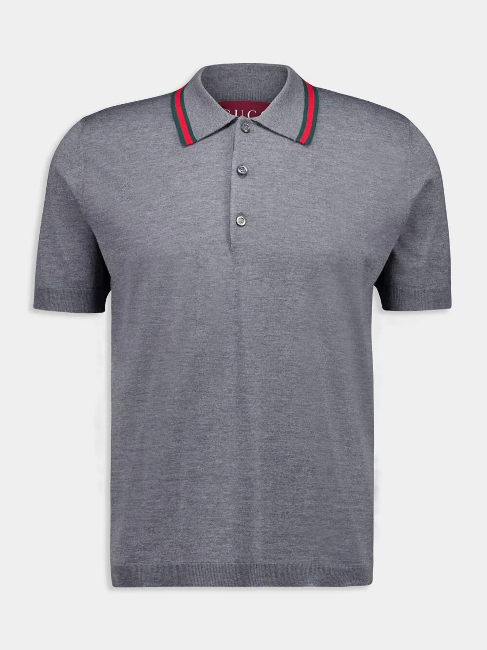 Dark Grey Wool Knit Polo Shirt with Web