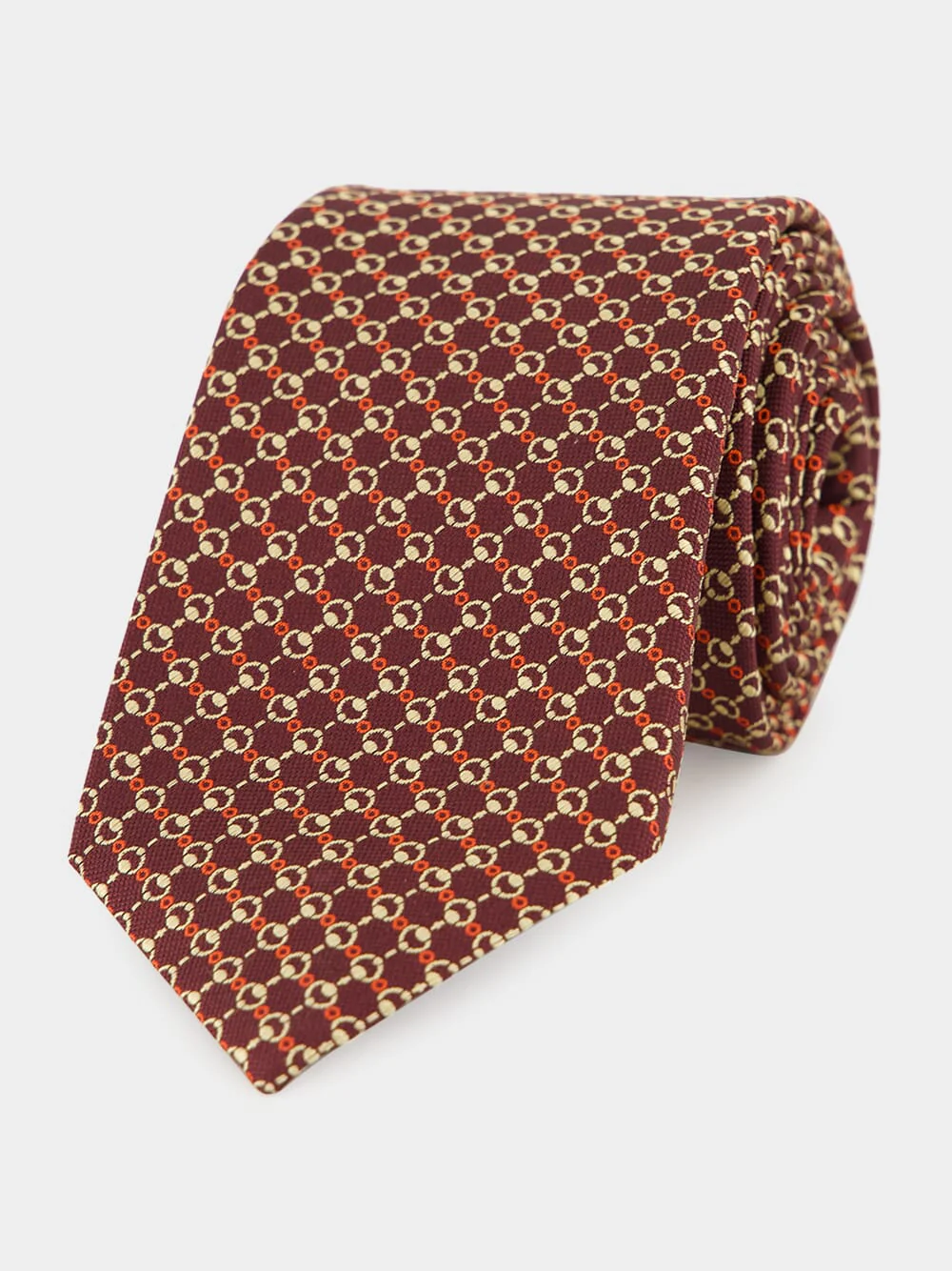 Dark Red Horsebit Silk Tie