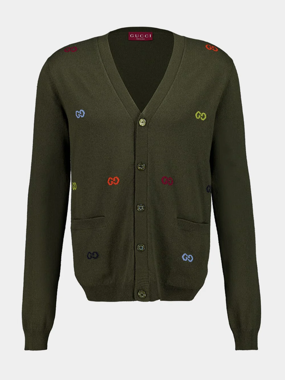 Forest Green Cashmere Cardigan with GG Intarsia
