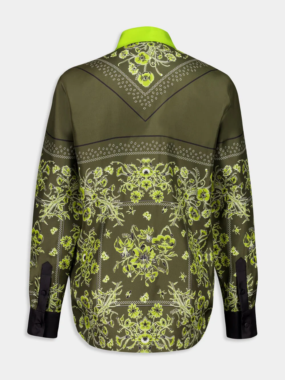 Forest Green Floral Bandana Silk Shirt - Image 2