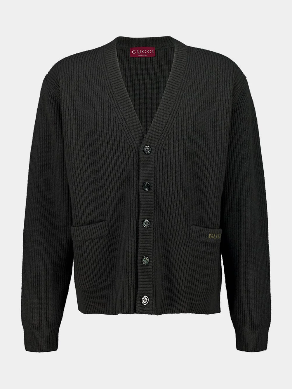 Forest Green Wool Knit Buttoned Cardigan