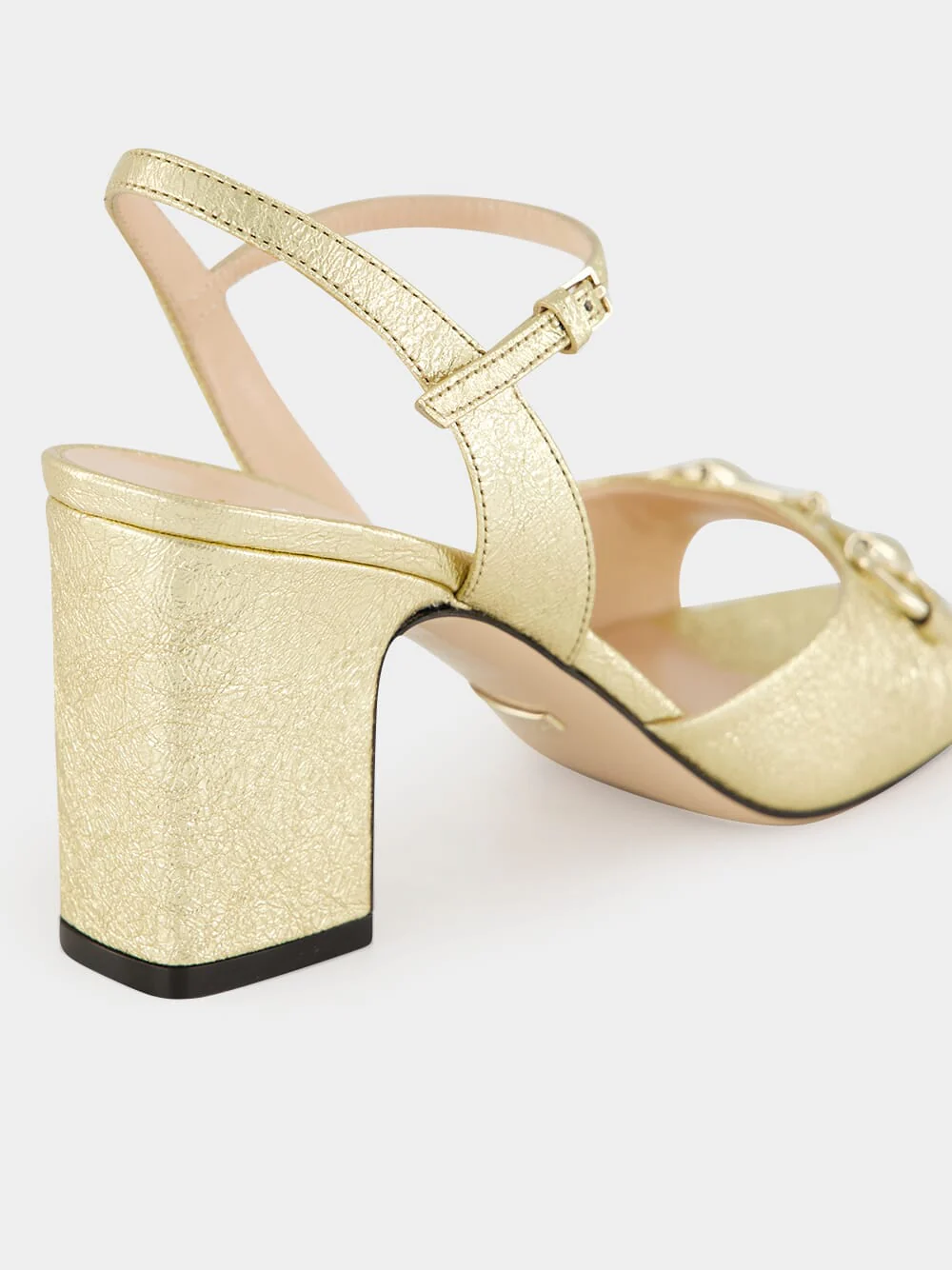 Gold Metallic Leather Horsebit Sandals - Image 6