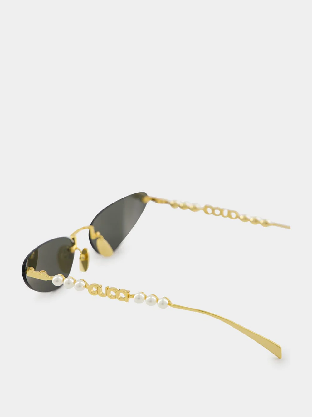 Gold-Toned Cat-Eye Sunglasses with Pearls - Image 4