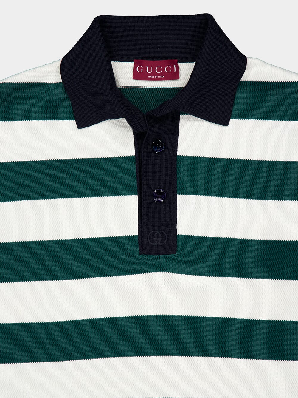 Green and White Striped Cotton Polo - Image 3