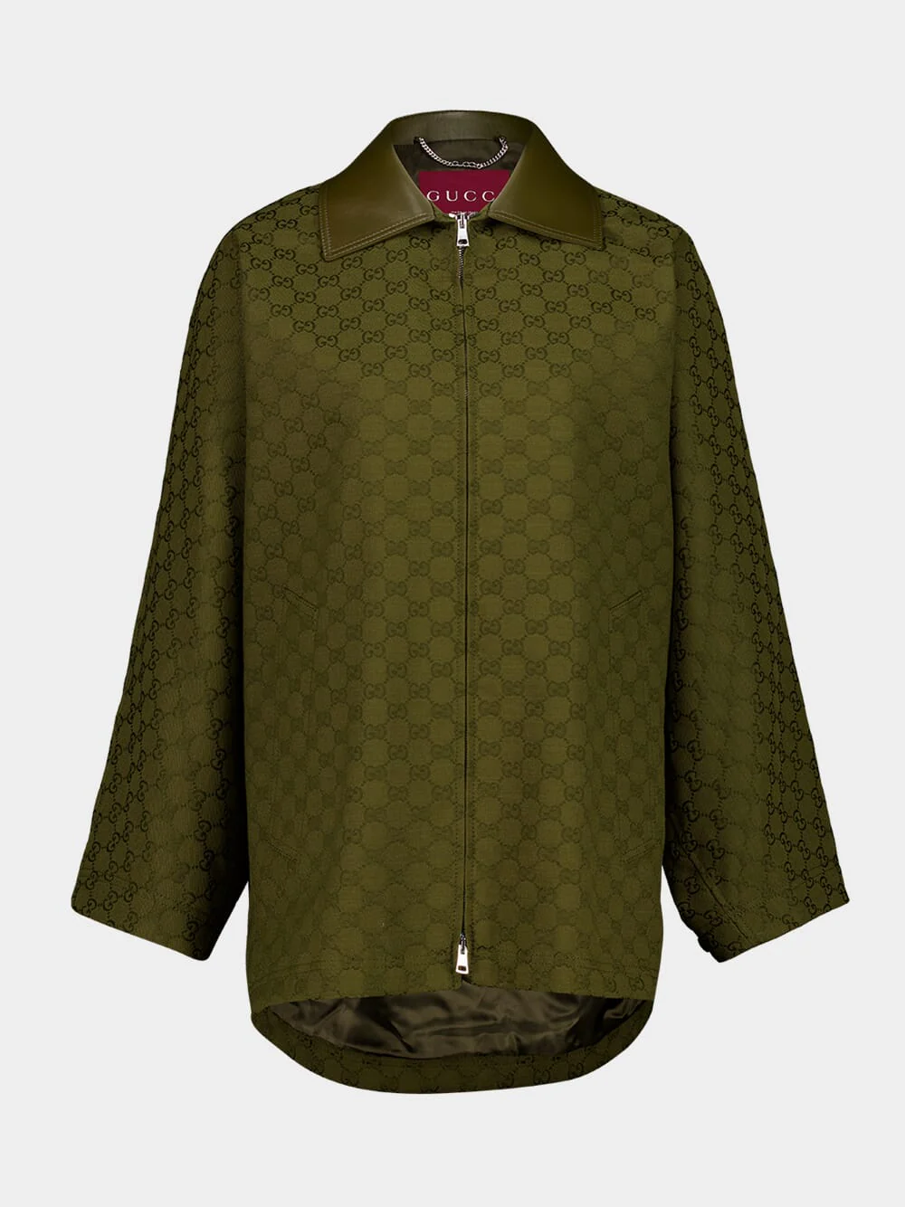 Green GG Canvas Jacket with Leather Collar