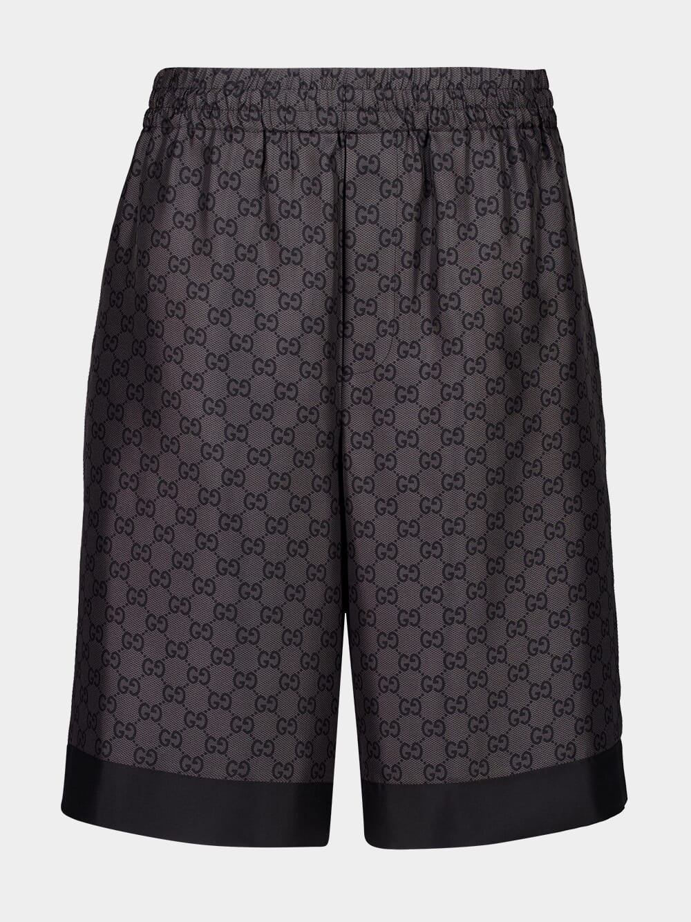 Grey and Black 	GG Monogram Silk Twill Shorts