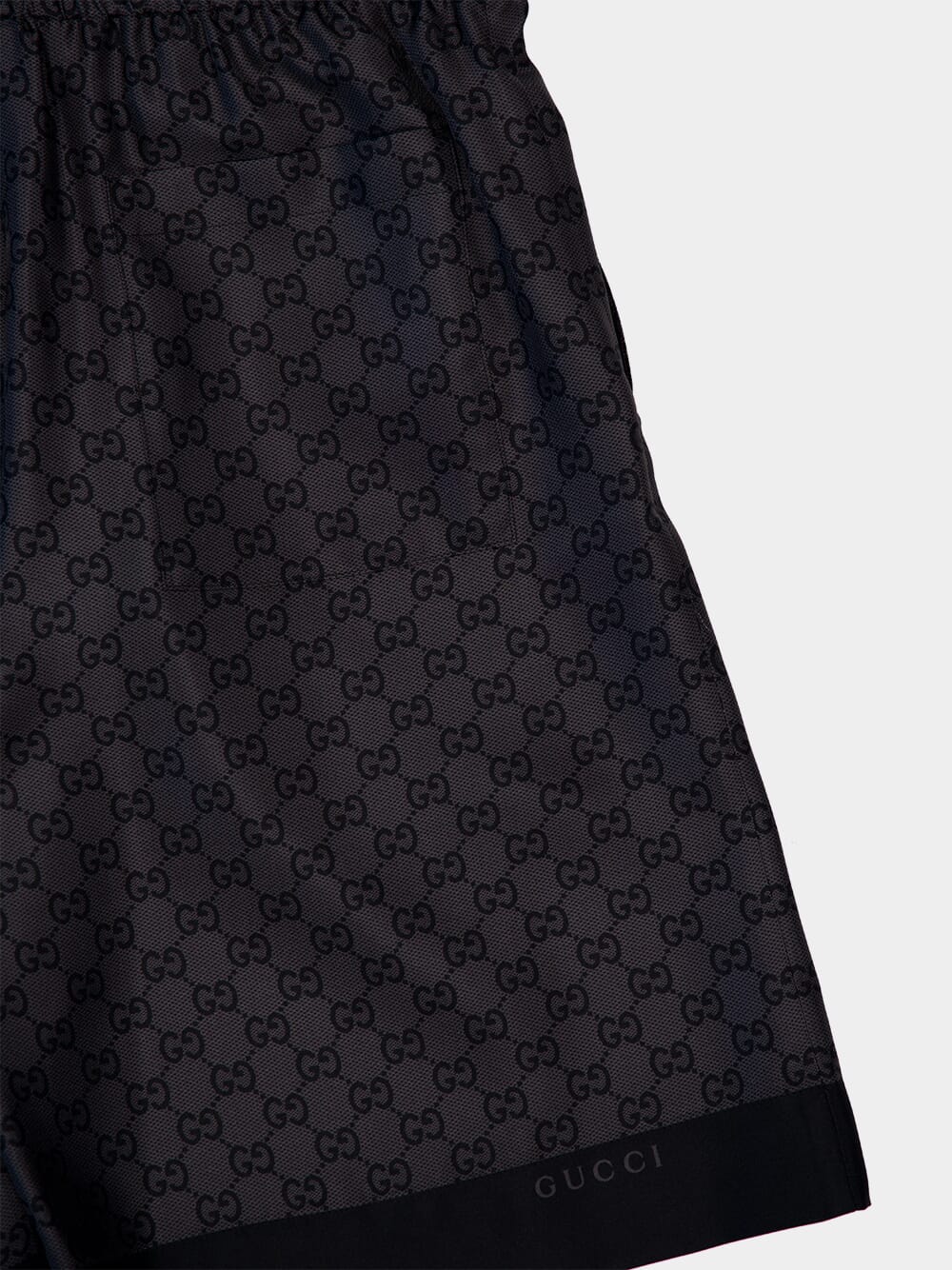 Grey and Black 	GG Monogram Silk Twill Shorts - Image 4