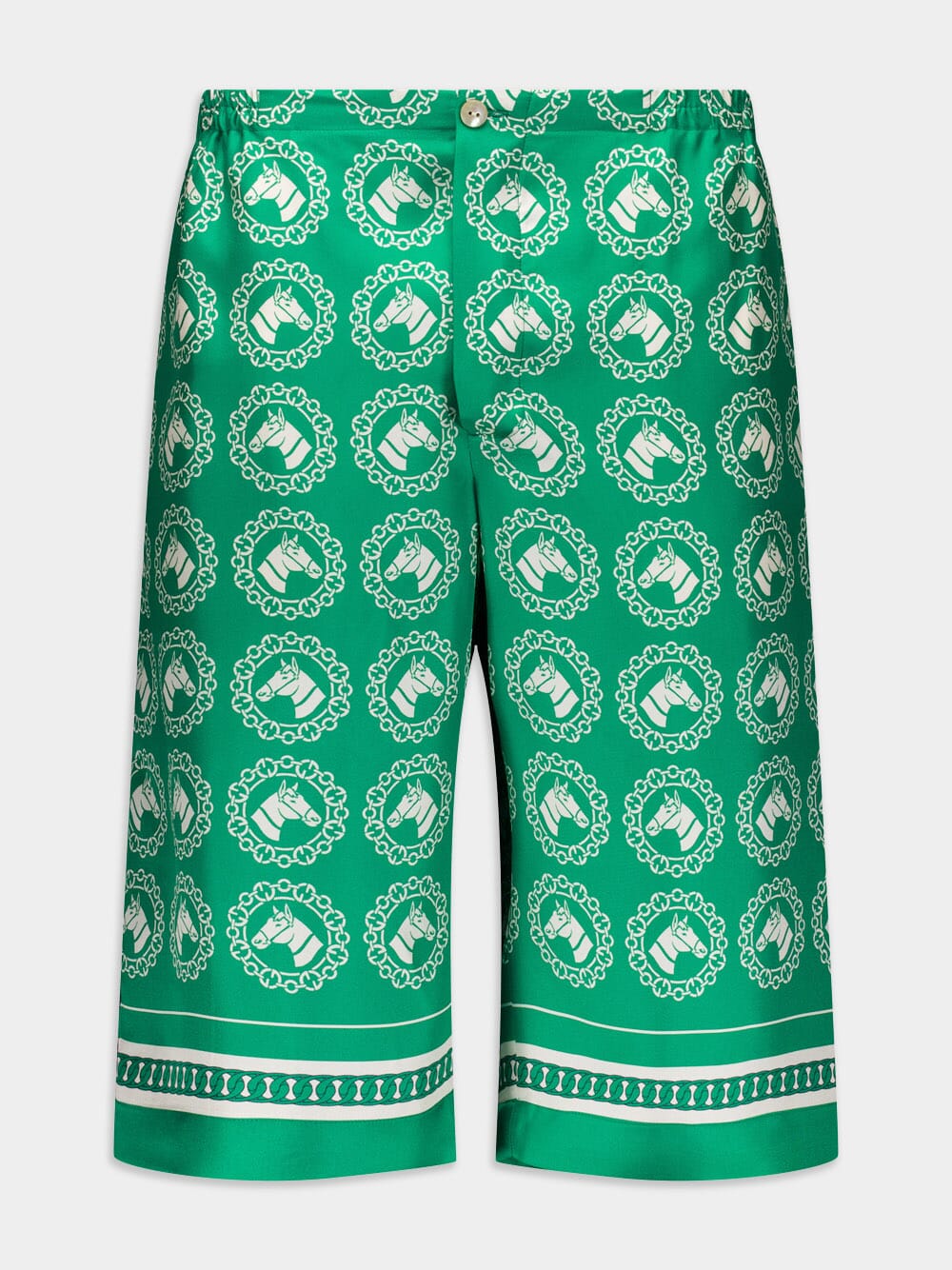 Horse-Graphic Print Silk Shorts