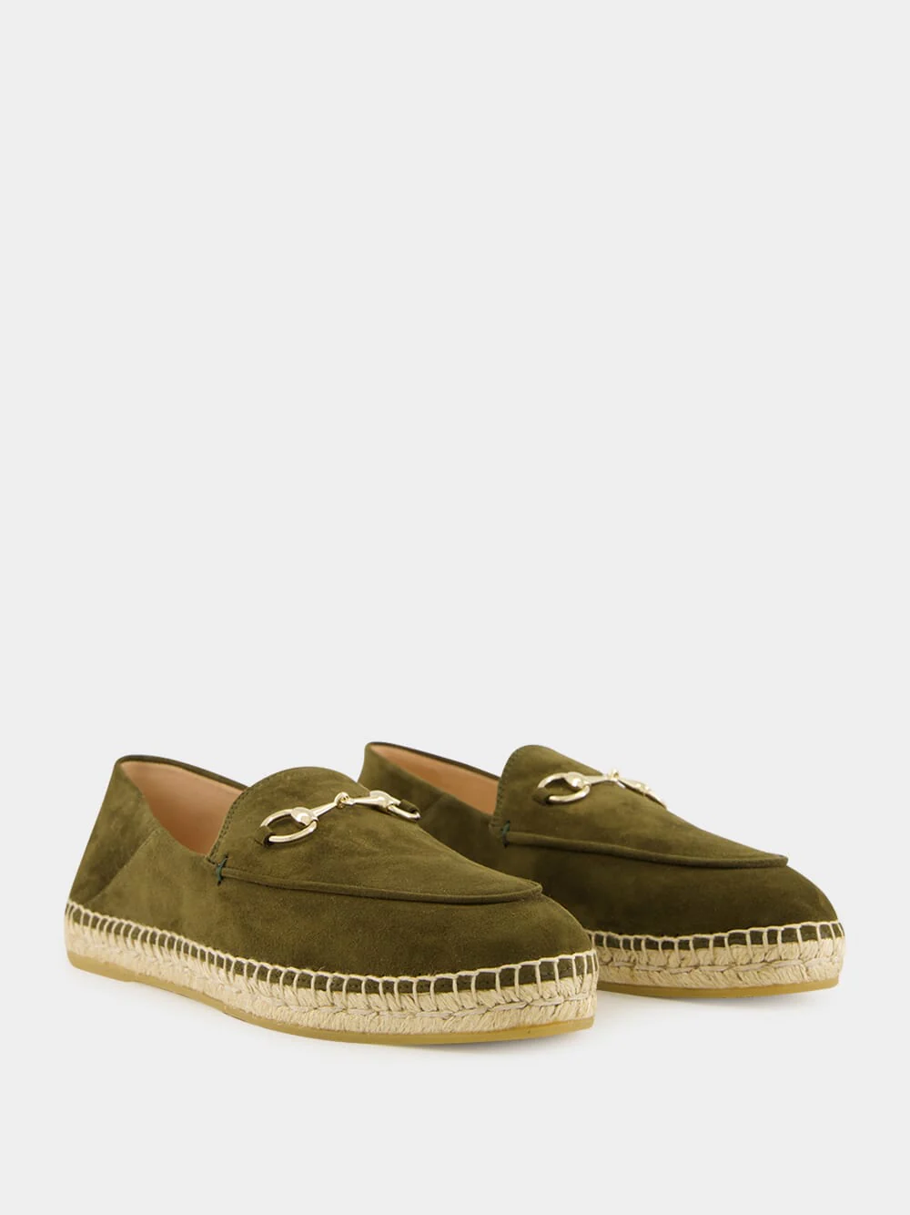Horsebit Suede Espadrilles in Dark Green - Image 3