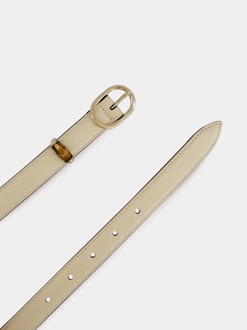 Ivory Thin Leather Belt with Oval Buckle - Image 2