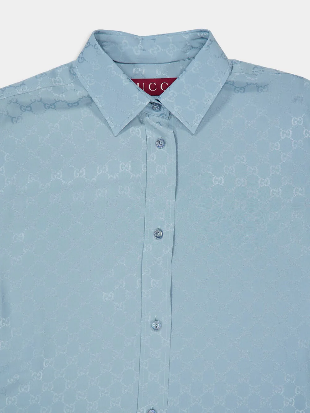 Light Blue Oversize GG Silk Shirt - Image 3