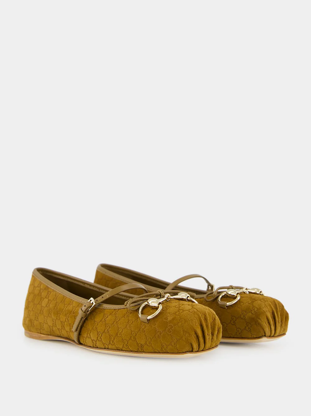 Light Brown Mini Suede GG Horsebit Ballet Flat - Image 3