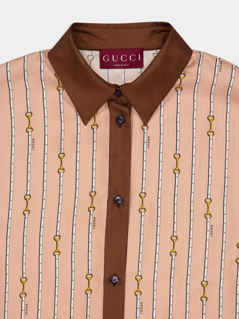 Light Rose and Brown Horsebit Silk Shirt - Image 3