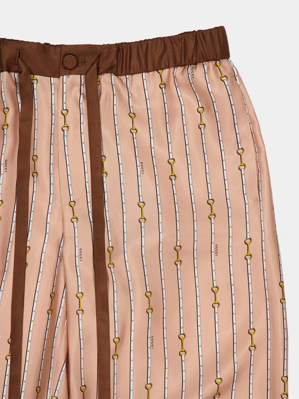 Light Rose and Brown Wide-Leg Horsebit Silk Trousers - Image 3
