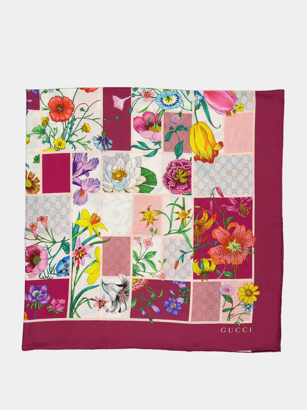 Mauve and Pink Flora Blocks Wool Silk Shawl