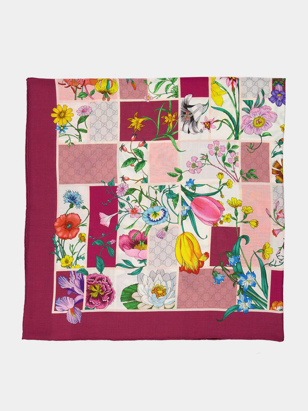 Mauve and Pink Flora Blocks Wool Silk Shawl - Image 2