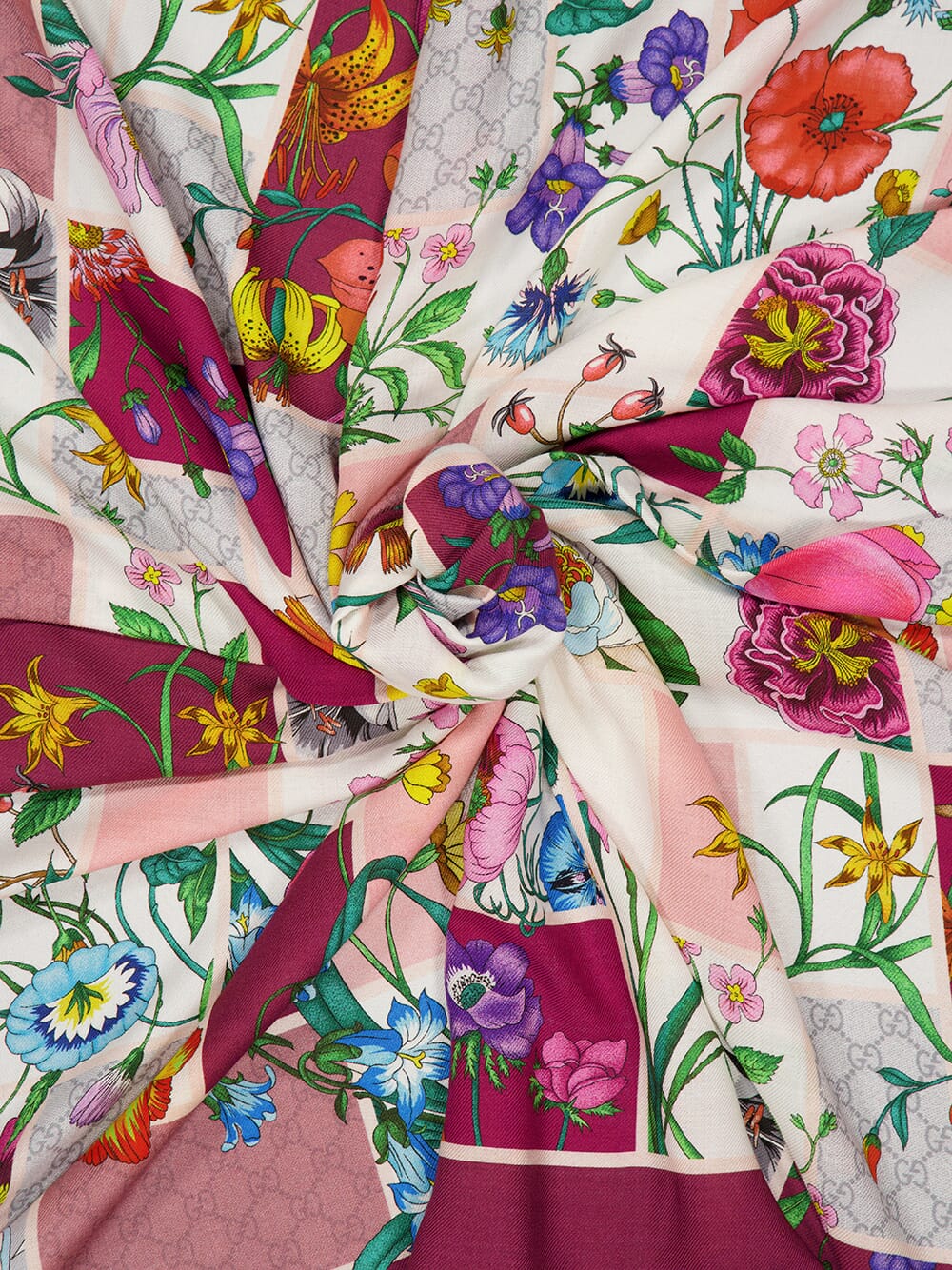 Mauve and Pink Flora Blocks Wool Silk Shawl - Image 3