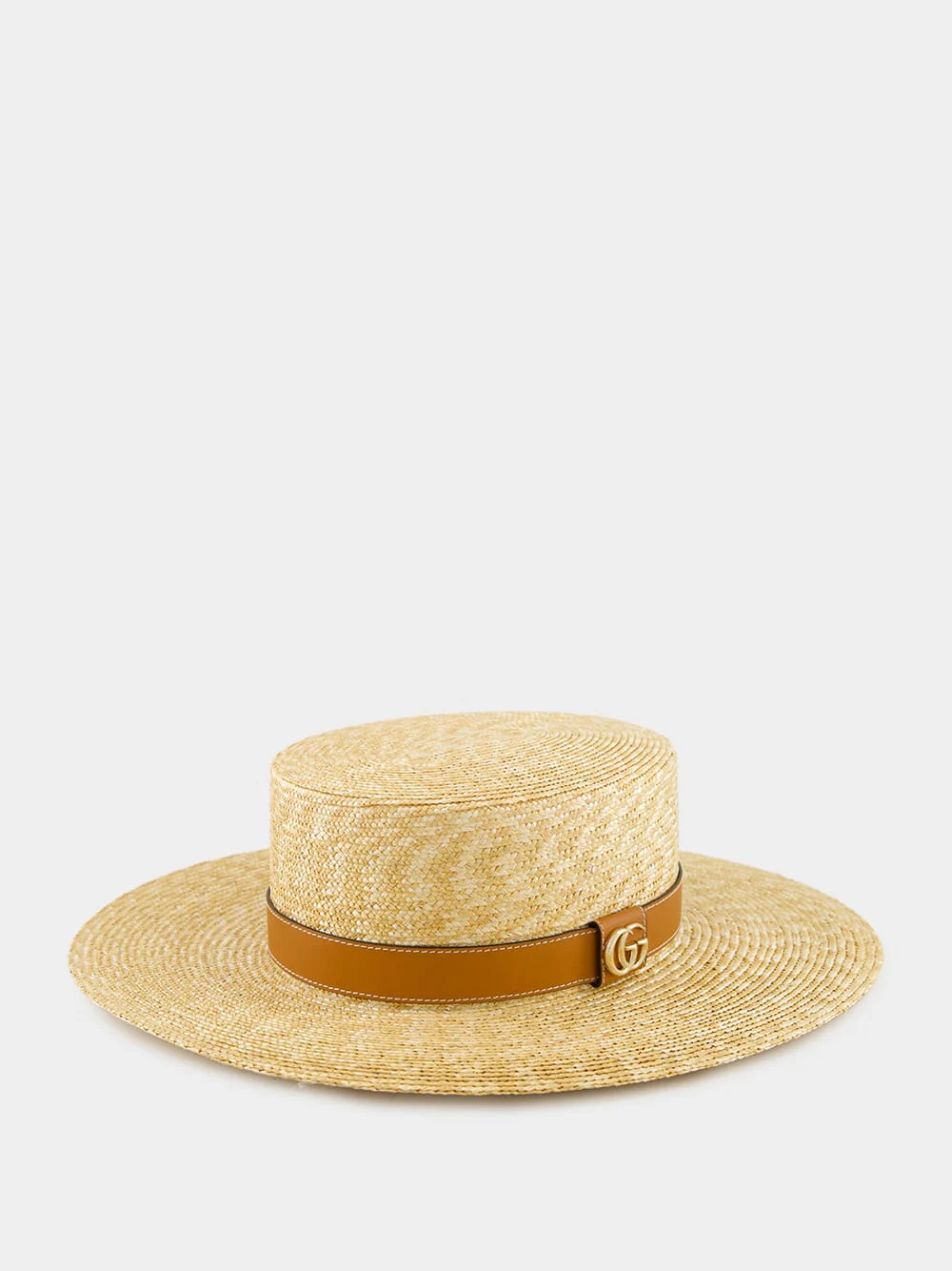 Natural and Brown Woven Straw Boater Hat
