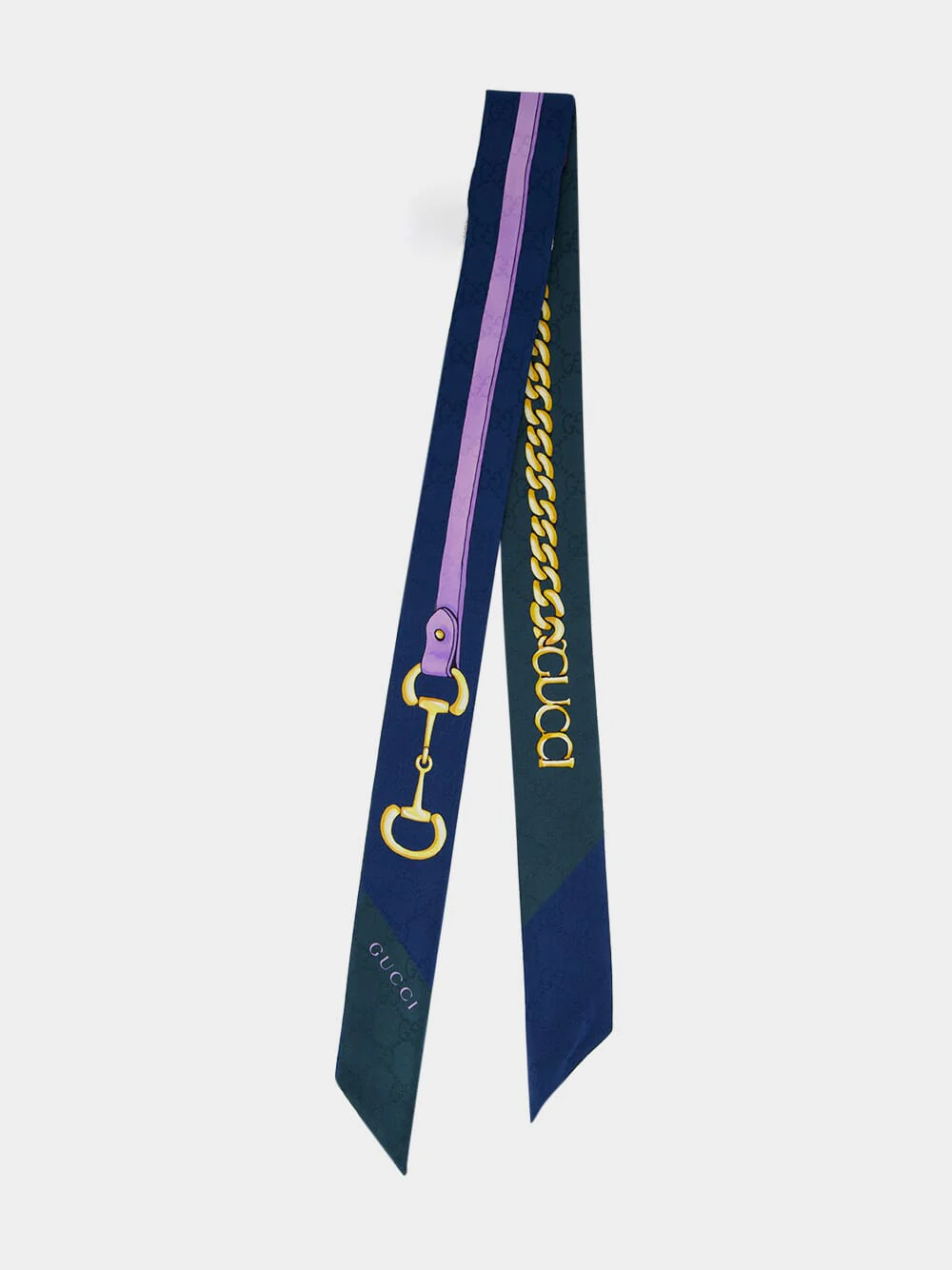 Navy and Dark Green Printed Silk Twill Ribbon