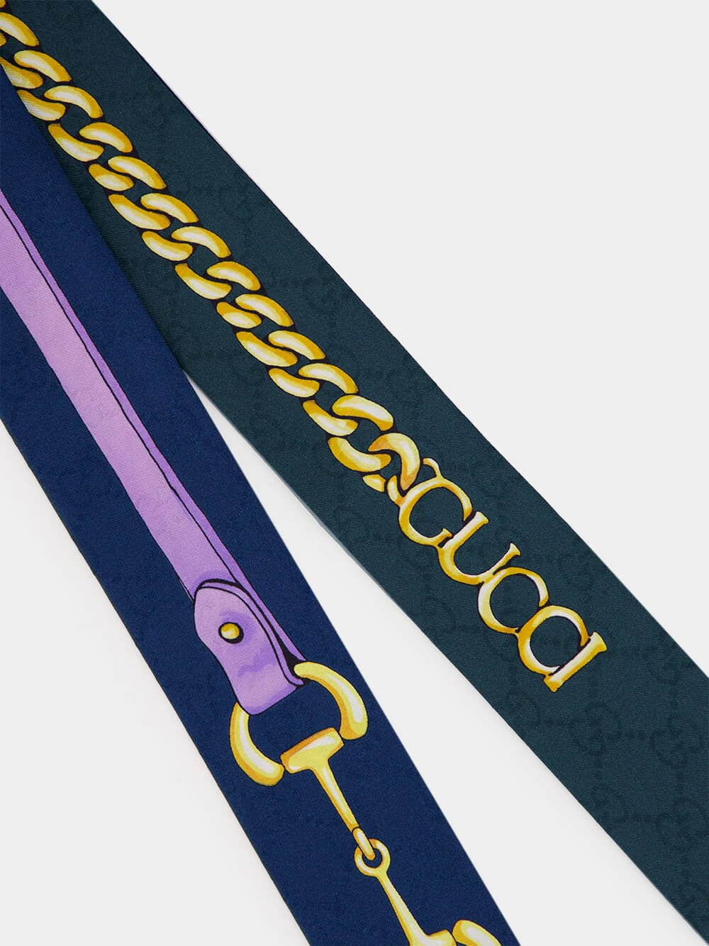 Navy and Dark Green Printed Silk Twill Ribbon - Image 2