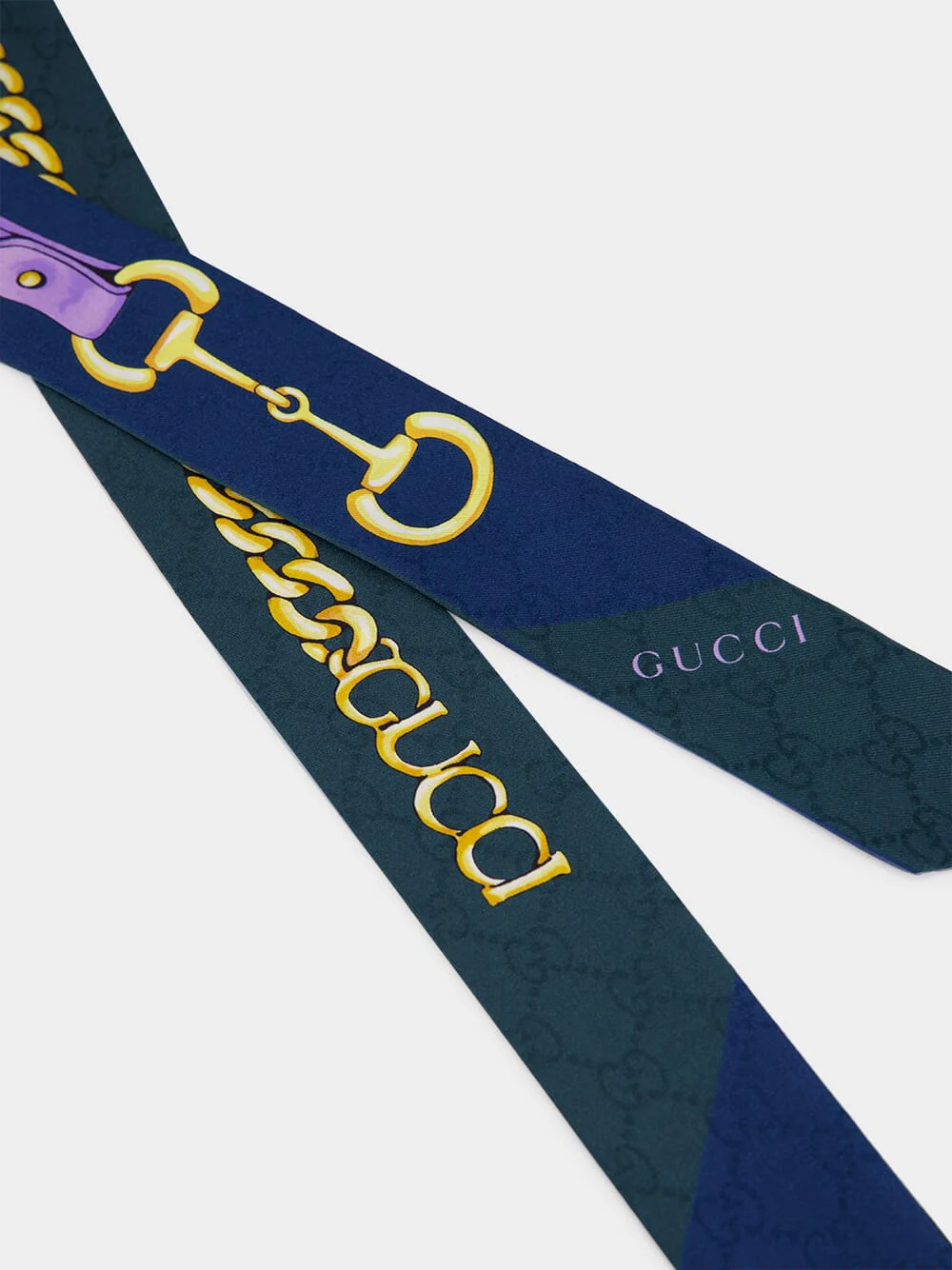 Navy and Dark Green Printed Silk Twill Ribbon - Image 3