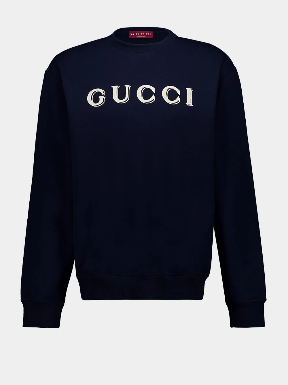 Navy Blue Cotton Crewneck Sweatshirt with Embroidery