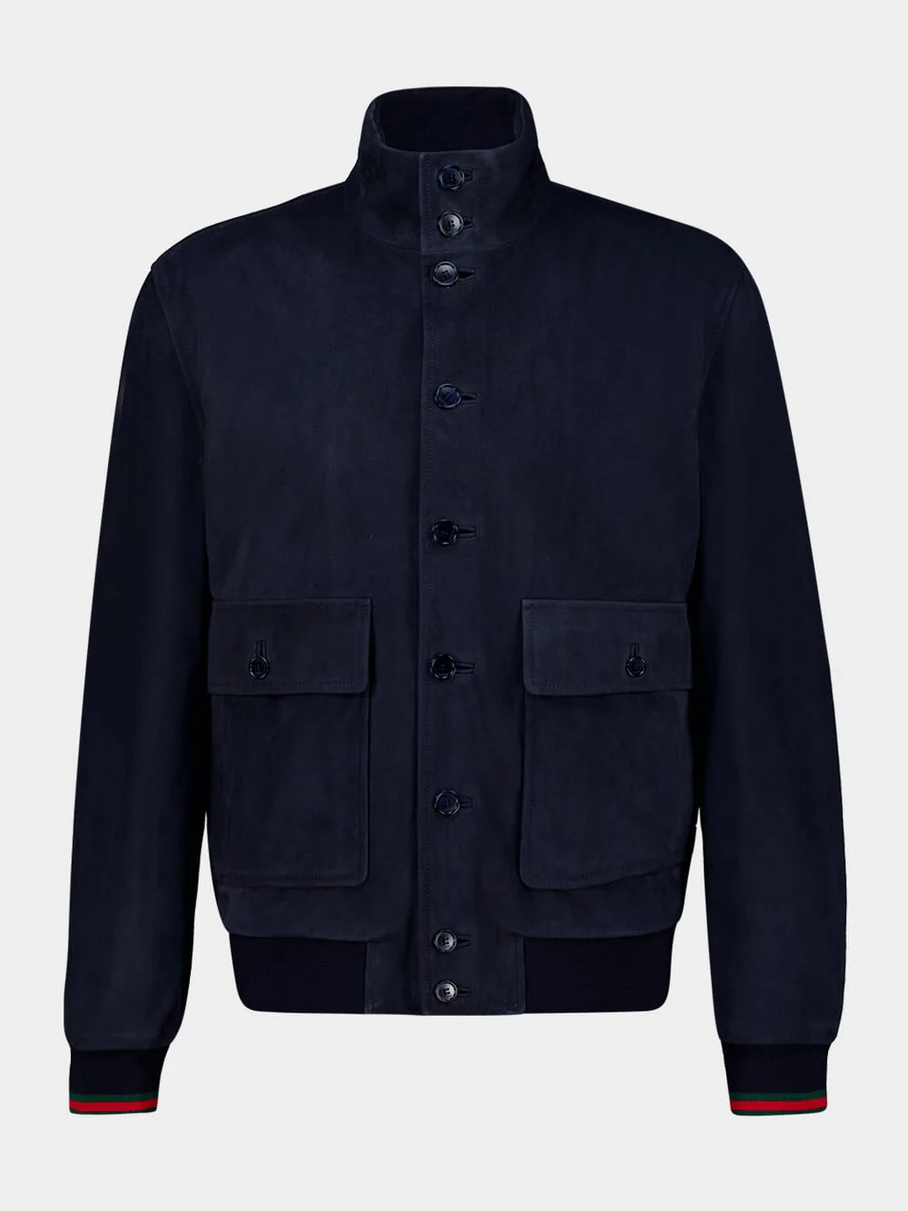 Navy Blue Suede Bomber Jacket