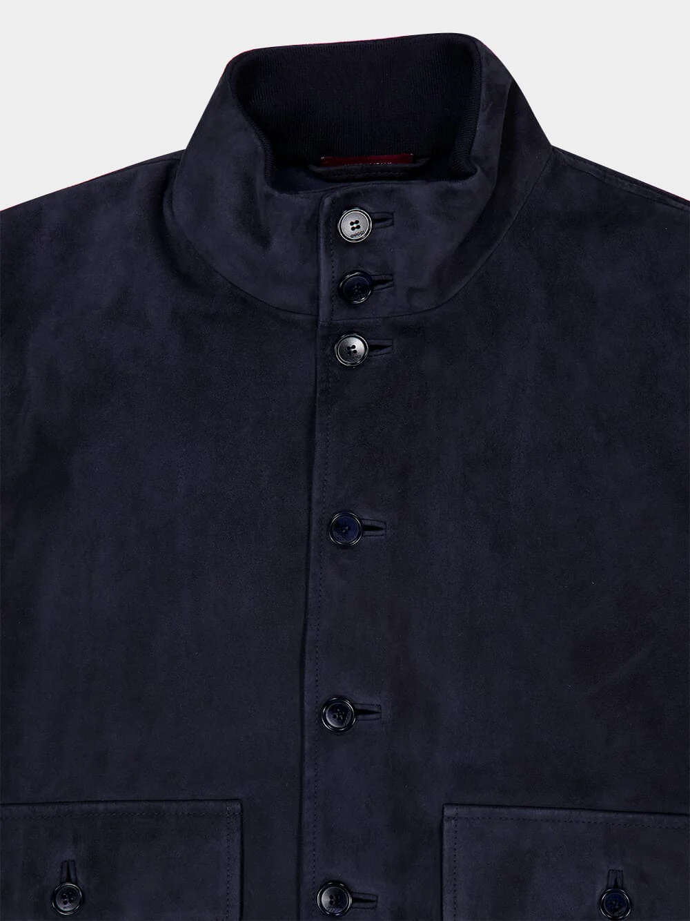 Navy Blue Suede Bomber Jacket - Image 3