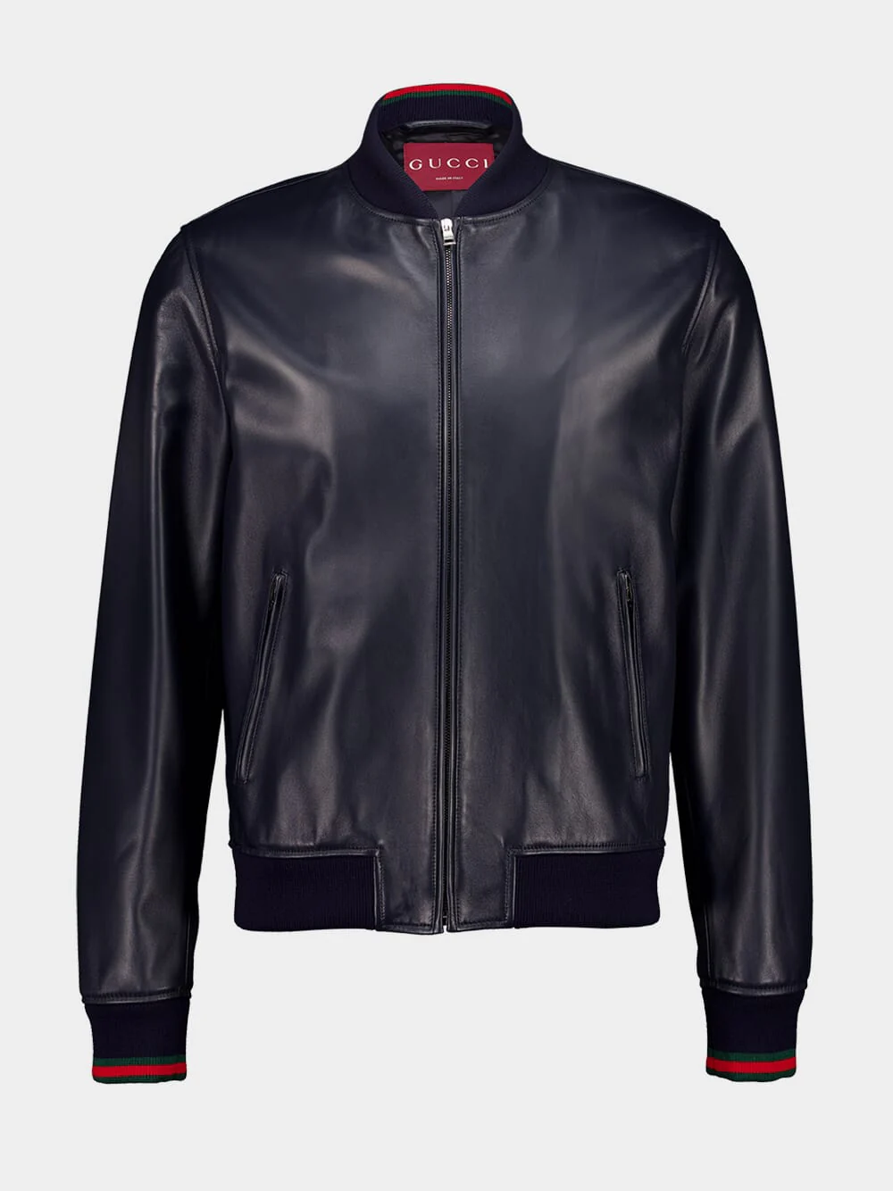 Navy Nappa Leather Zip Jacket