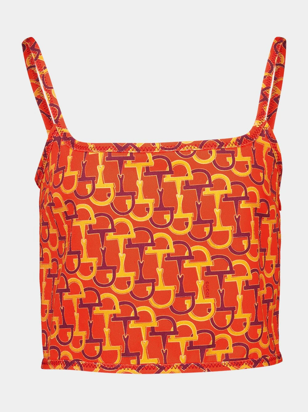 Orange Printed Silk Crop Top with Horsebit Motif
