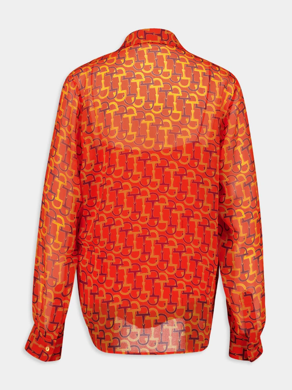 Orange Printed Silk Shirt with Horsebit Motif - Image 2