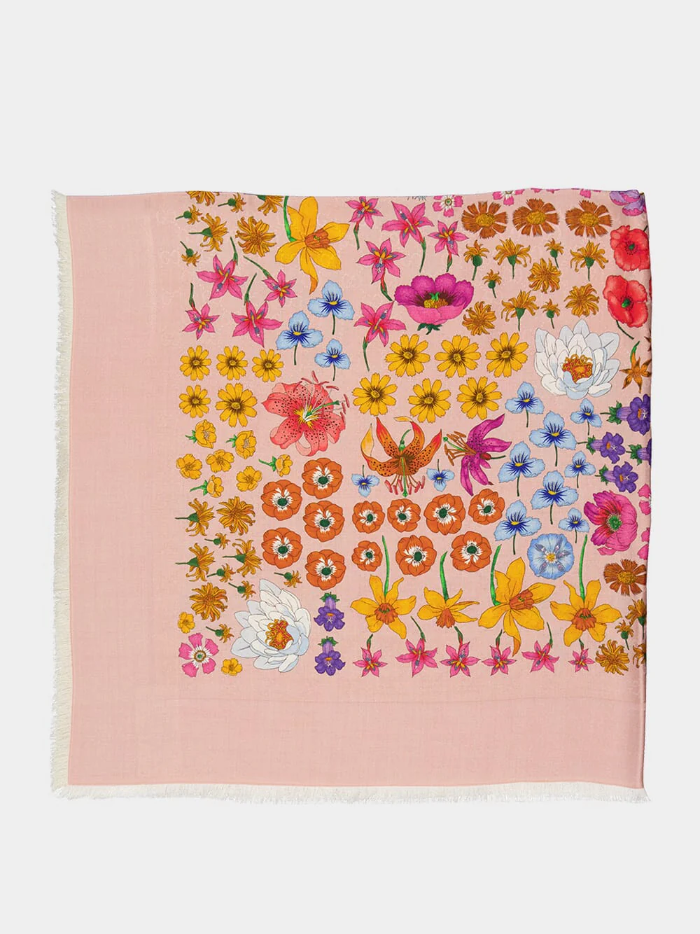 Pink Floral Printed Silk Wool Shawl