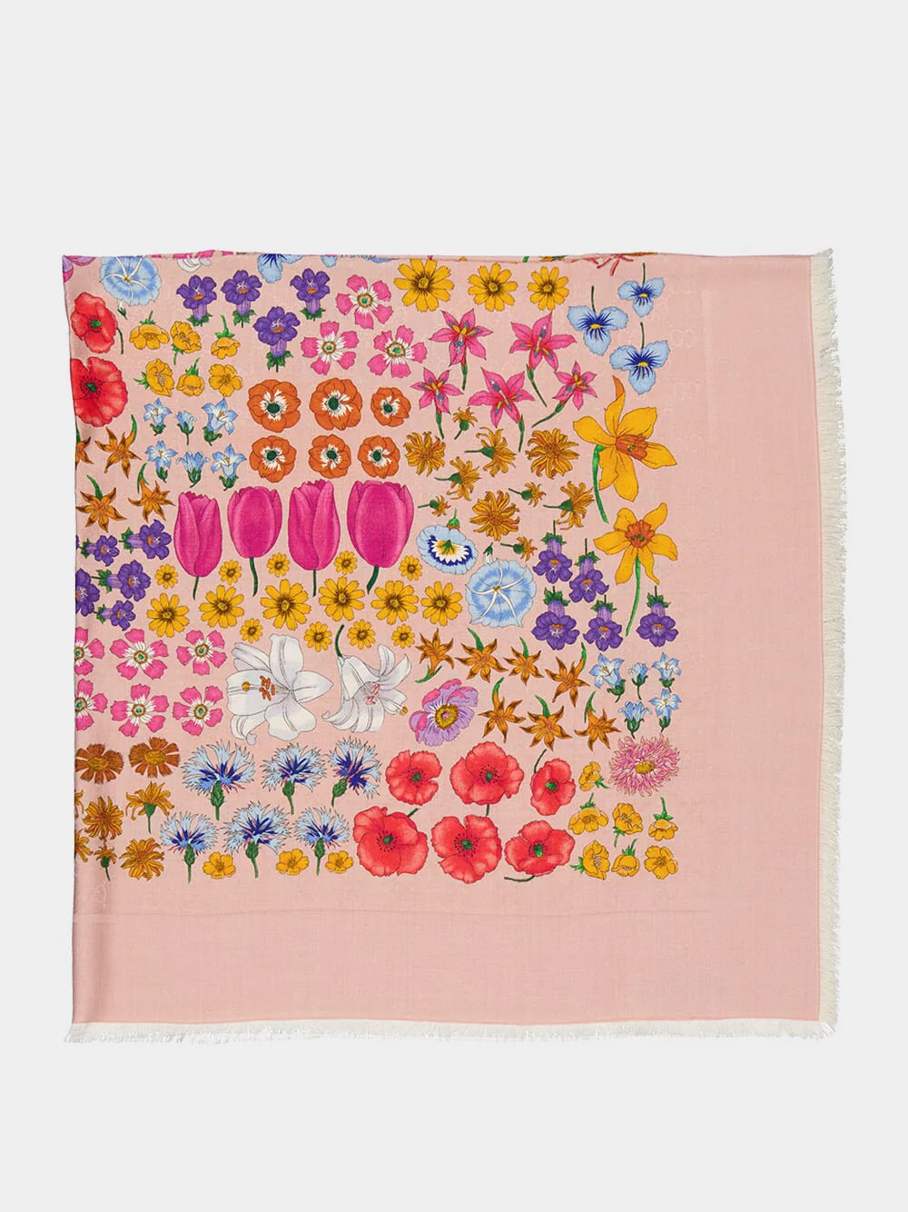 Pink Floral Printed Silk Wool Shawl - Image 2